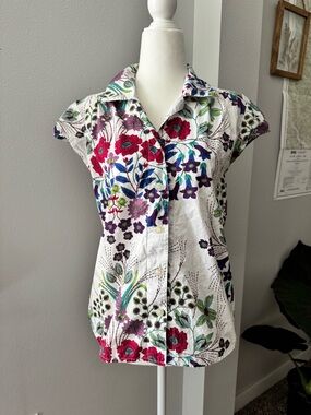 The Cats Pajamas colorful floral print 100% cotton button front pajama top small